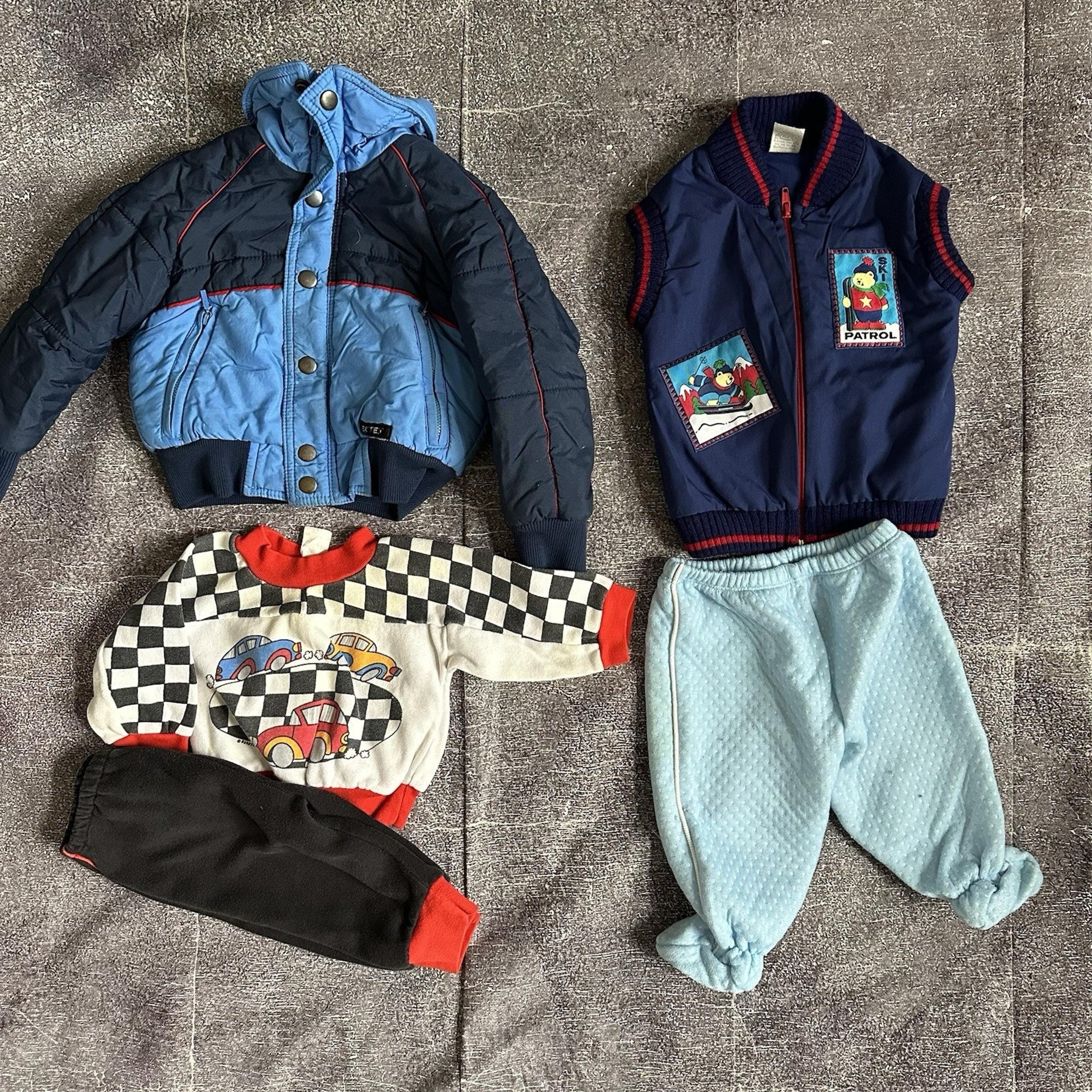 Boy's Vintage 90's Blue Ski Jacket Vest Pants Shirt Set Lot of 5 Sz 12-24 M (2T)