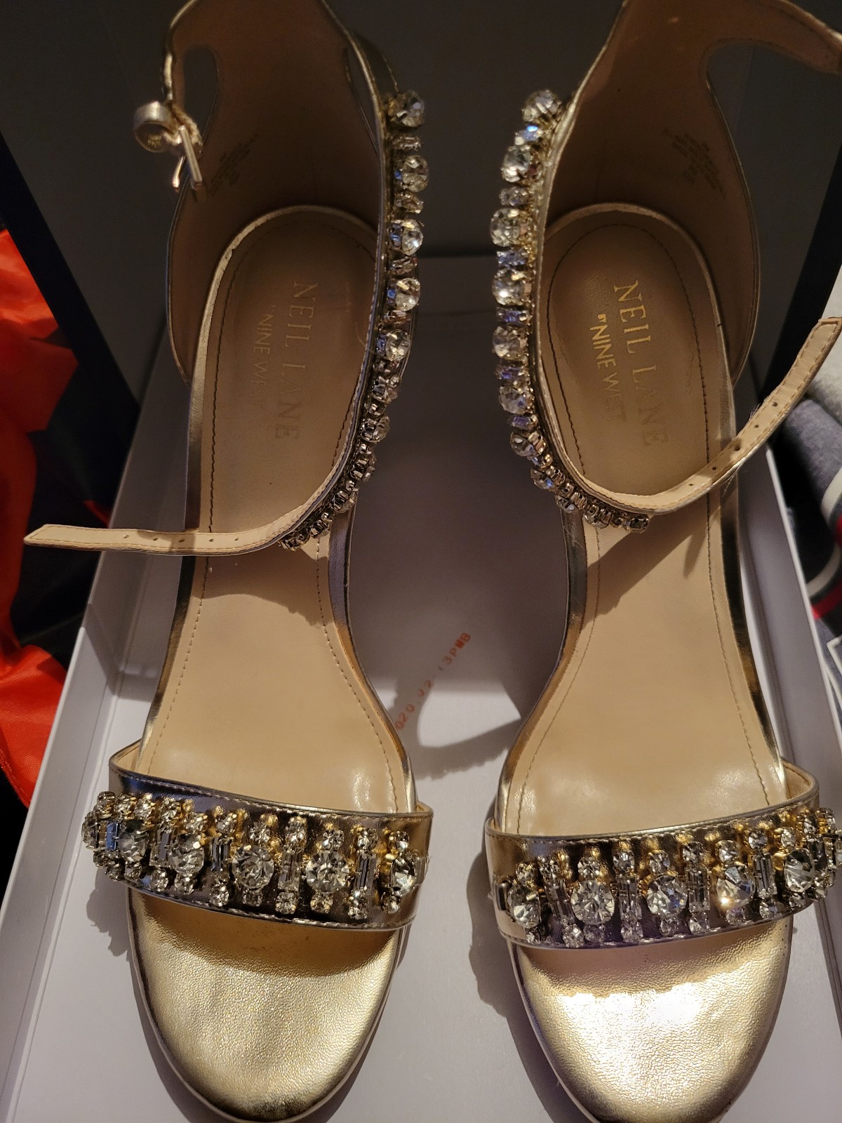 Gold Nine West Heels Size 9 Womens Bridal Wedding Bridesmaid Sandal Rhinestones