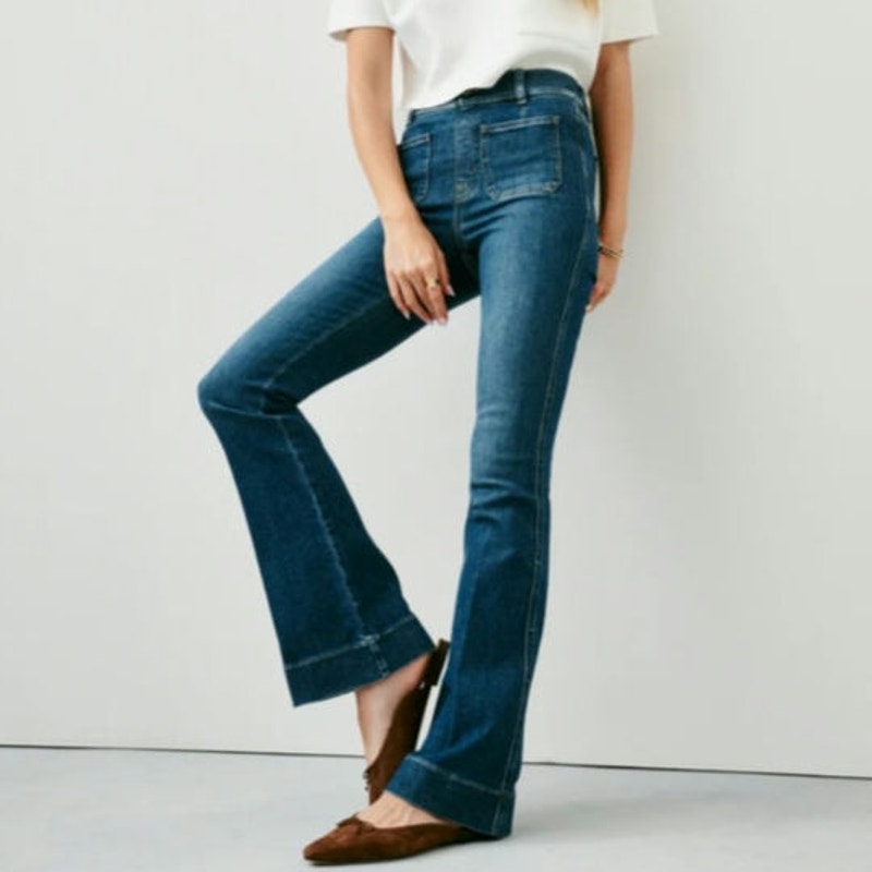 Spanx EveryWear Flare Jeans with Patch Pockets in Authentic Blue