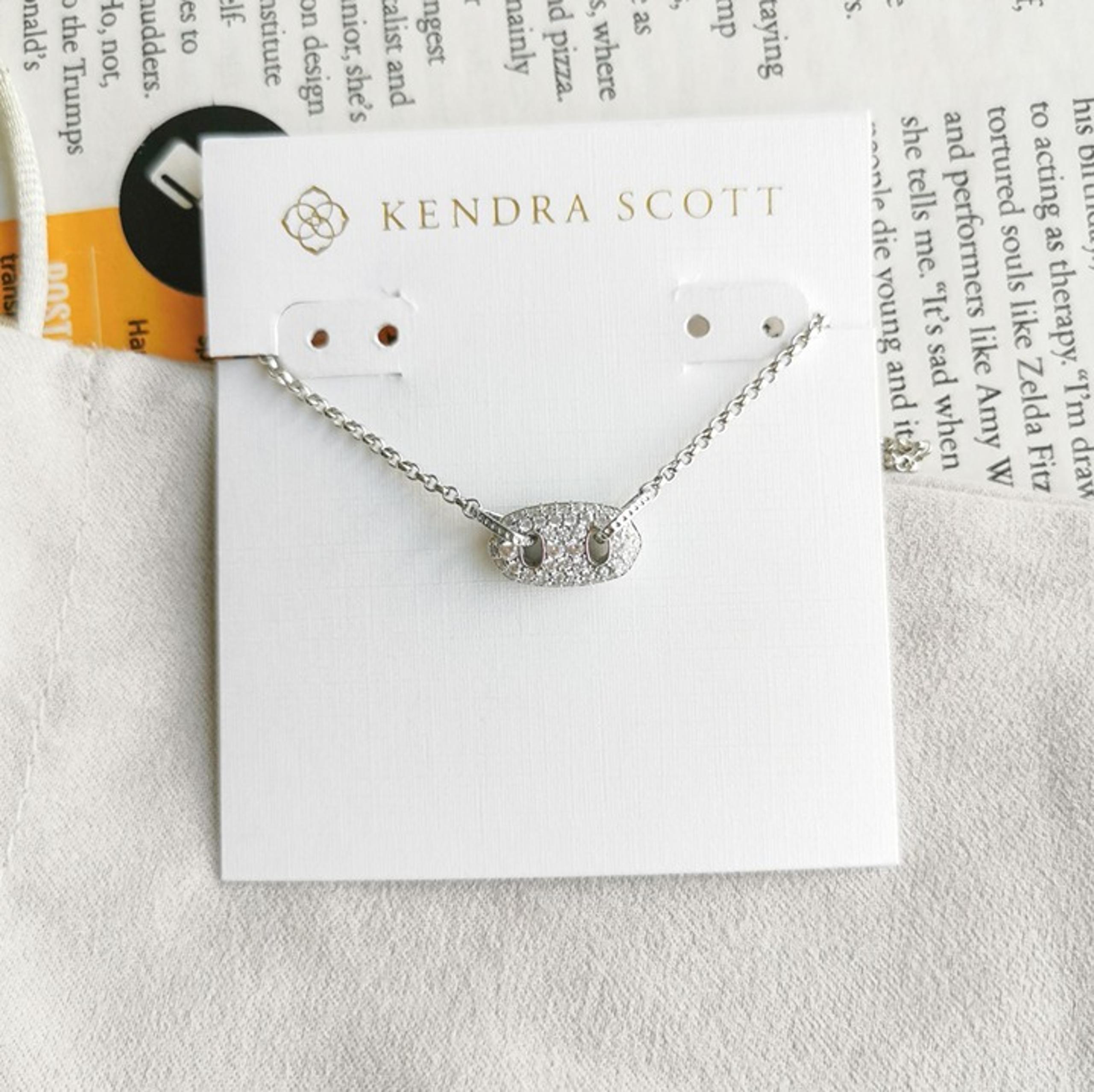 Kendra Scott Bailey Silver White CZ Pave Necklace NEW w/ DUST BAG