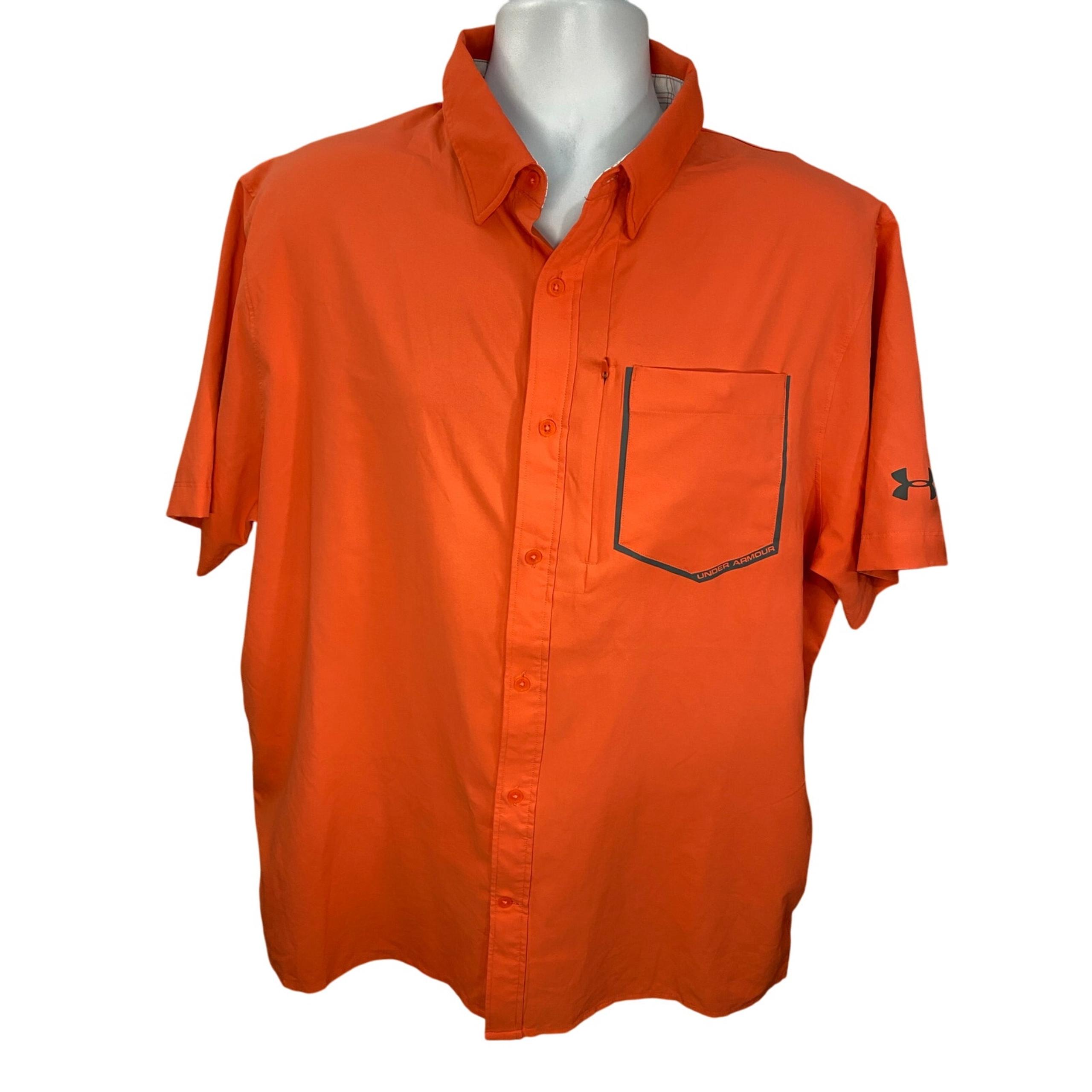 Under Armour Men's HeatGear Shirt XL Orange Short Sleeve Button Up