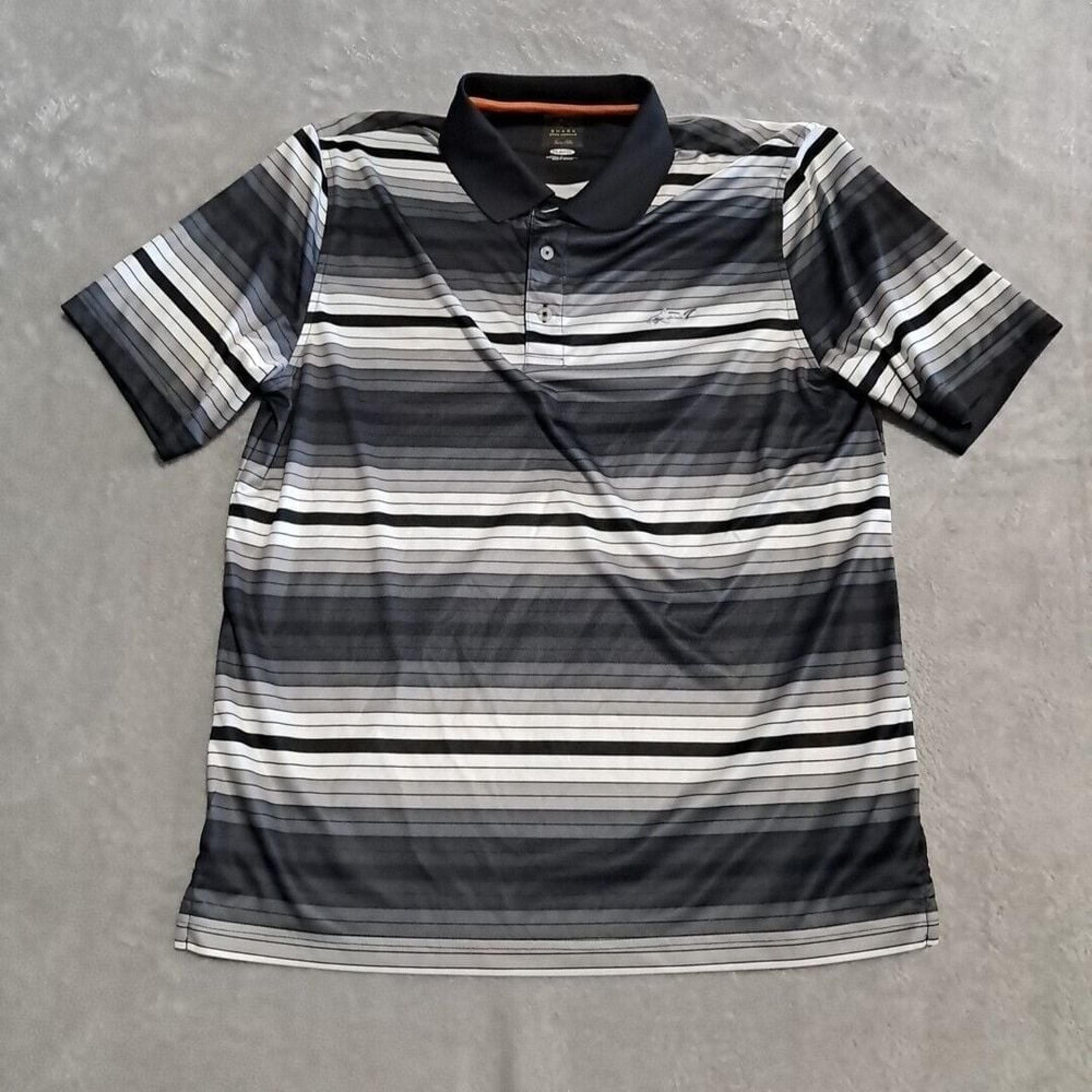 Play Dry Size L Black White Stripe Golf Polo Men's Shark Logo - Greg Norman