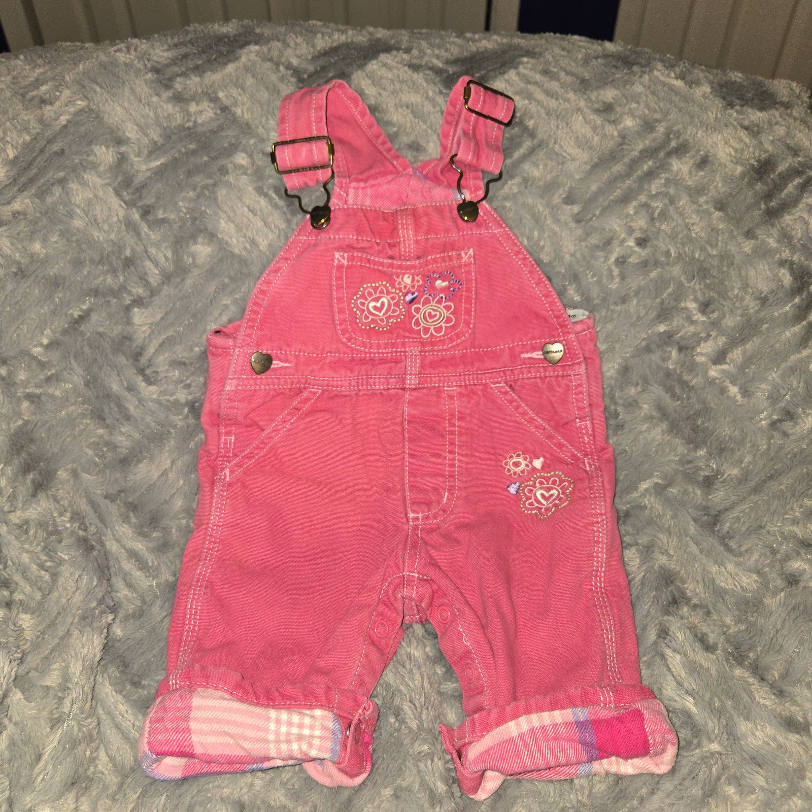 Baby Girls Carhartt Flannel Lined Pink Floral Bibs Overalls 3 Months