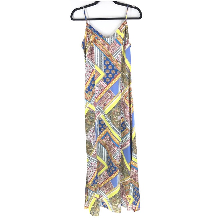 L'Agence Print Maxi Dress Sleeveless Front Back Slit Flowy Geometric Colorful 2