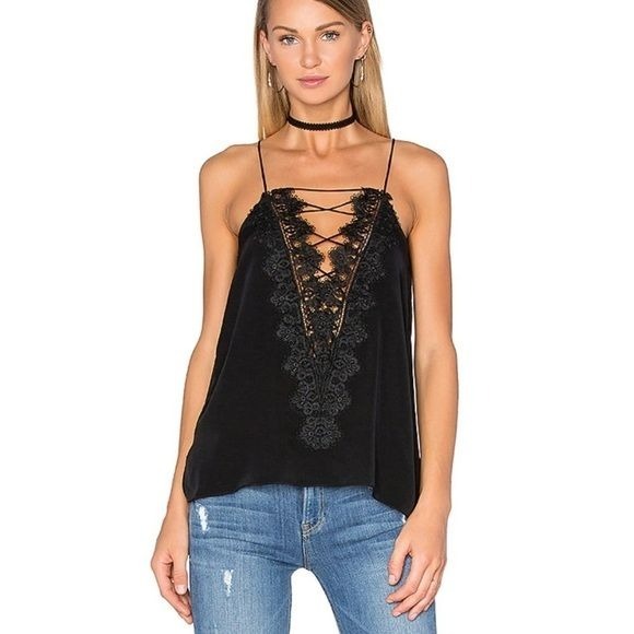 Cami NYC The Charlie Black Silk Lace Tank Top Size XS