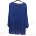 Midnight Velvet Pleated Tiered V-neck High Low Above Knee Bell Sleeve Dress S