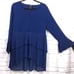 Midnight Velvet Pleated Tiered V-neck High Low Above Knee Bell Sleeve Dress S