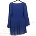 Midnight Velvet Pleated Tiered V-neck High Low Above Knee Bell Sleeve Dress S