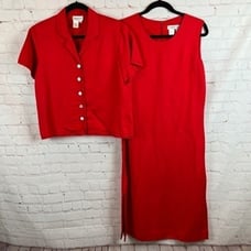 COLDWATER CREEK red linen blend classic elegant career set of 2 jacket dress 10P