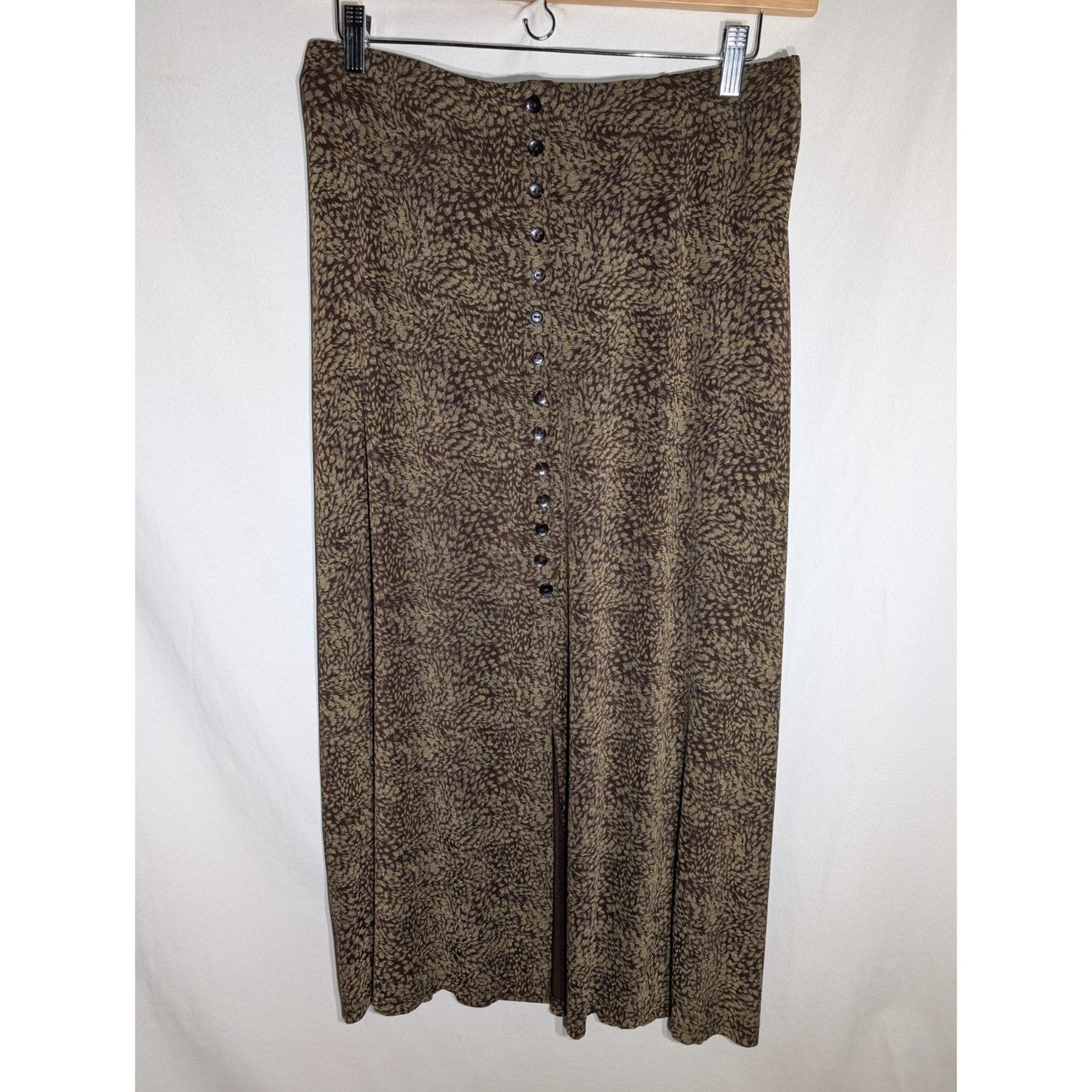 JM Collection Women's Plus Size Midi Animal Print Elastic Waist Skirt Buttons 1X