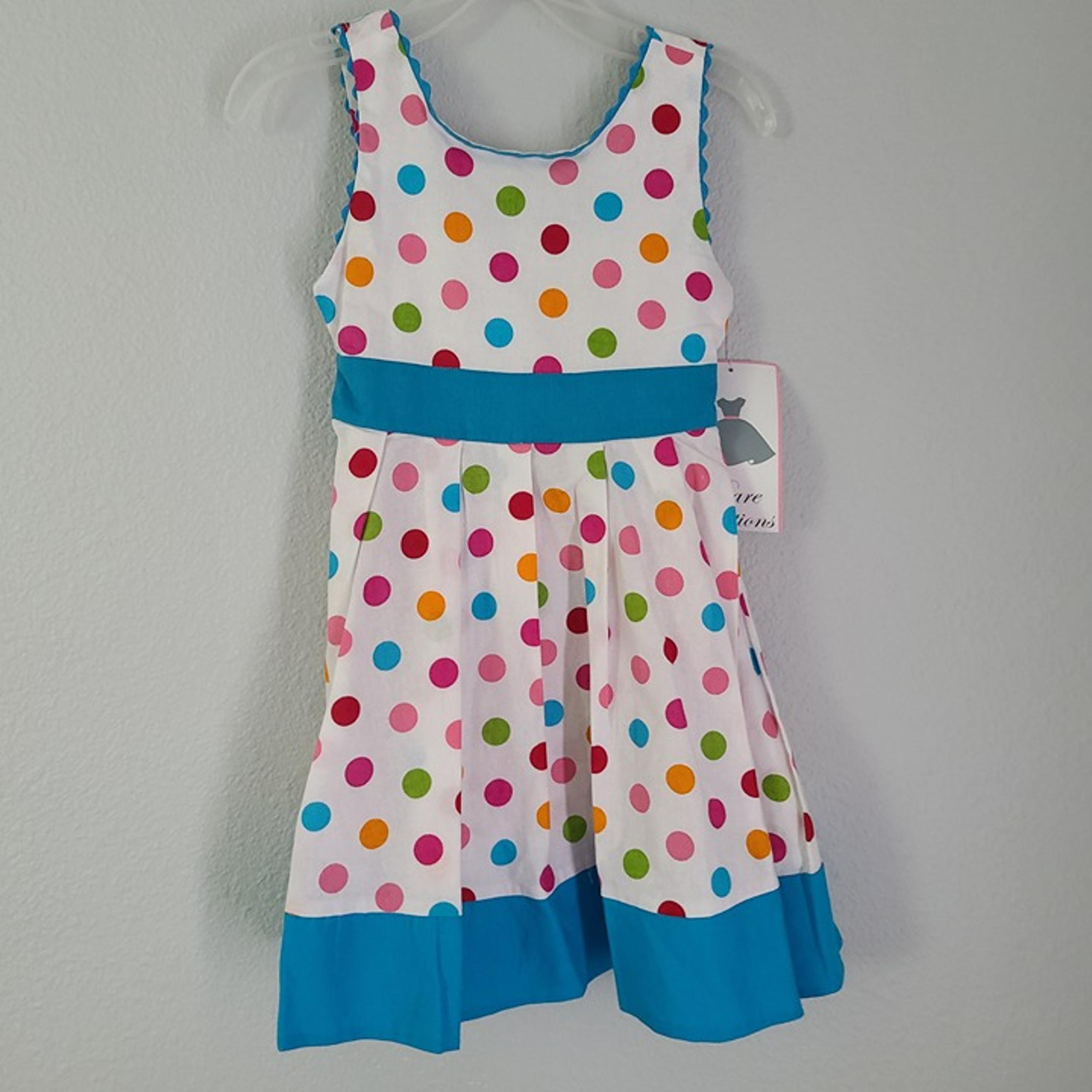 Rare Editions NWT Girls white and blue Polka Dot Sleeveless Dress – Size 4