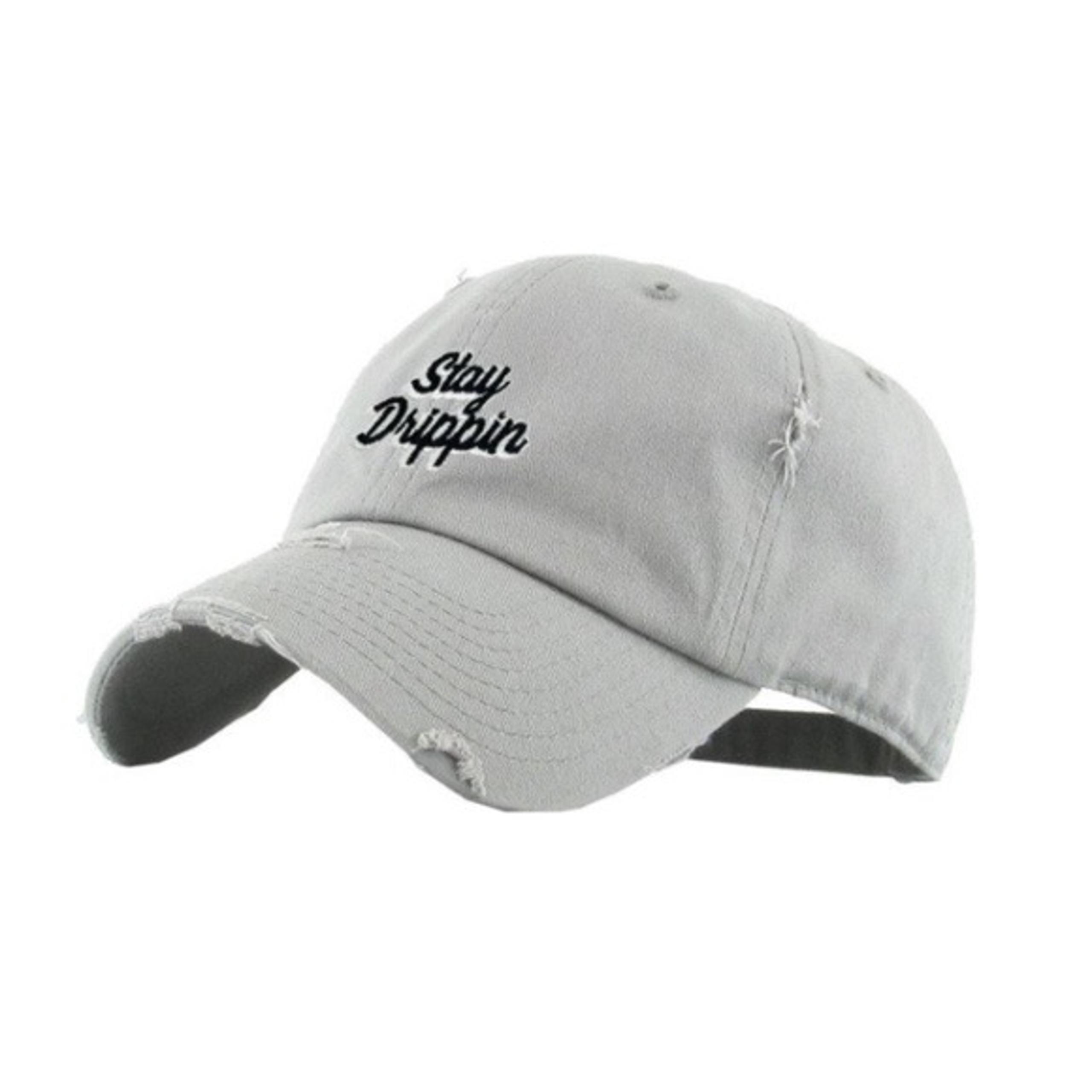 New! Men's Light Gray Stay Drippin Vintage Distressed Fitted Dad Hat
