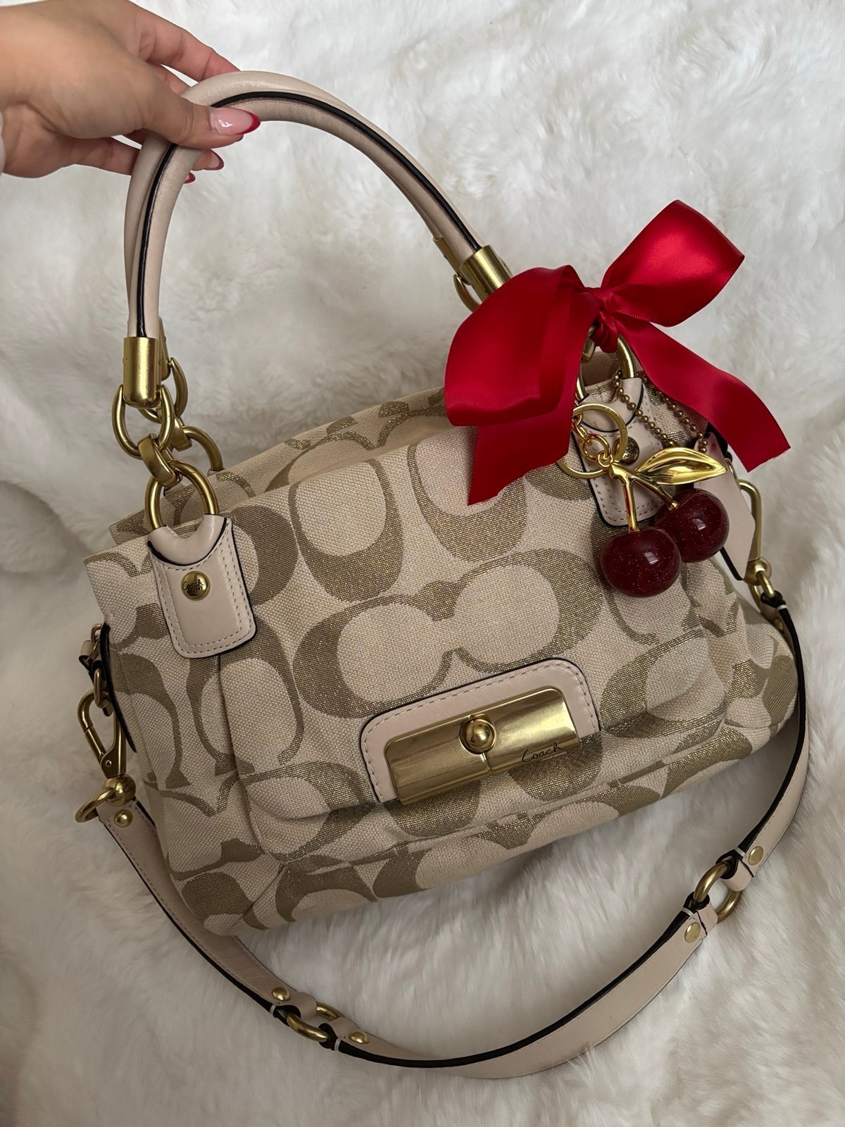 Coach Gold Signature Linen Satchel