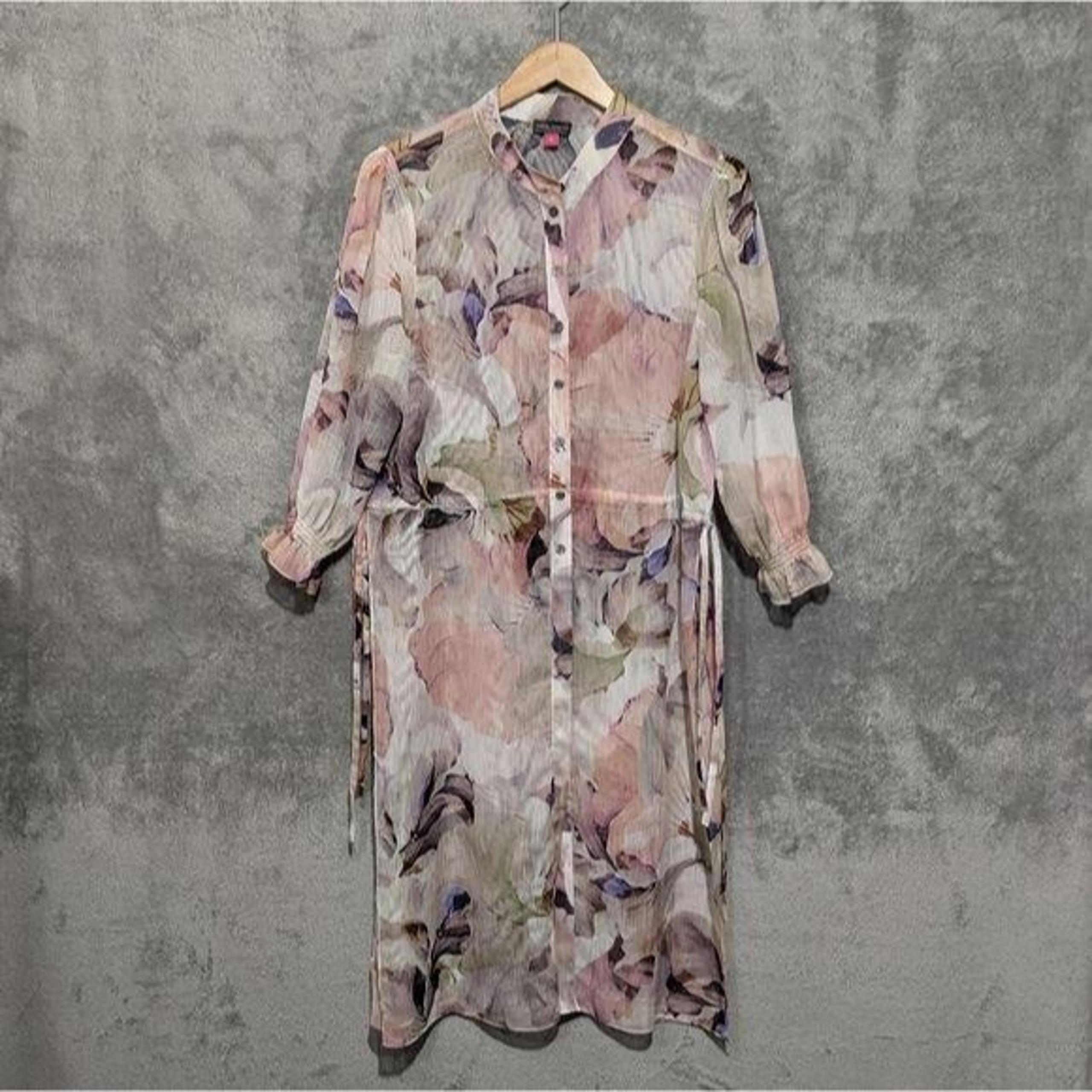 Vince Camuto 3/4 sleeve side tie sheer new ivory bloom long tunic M