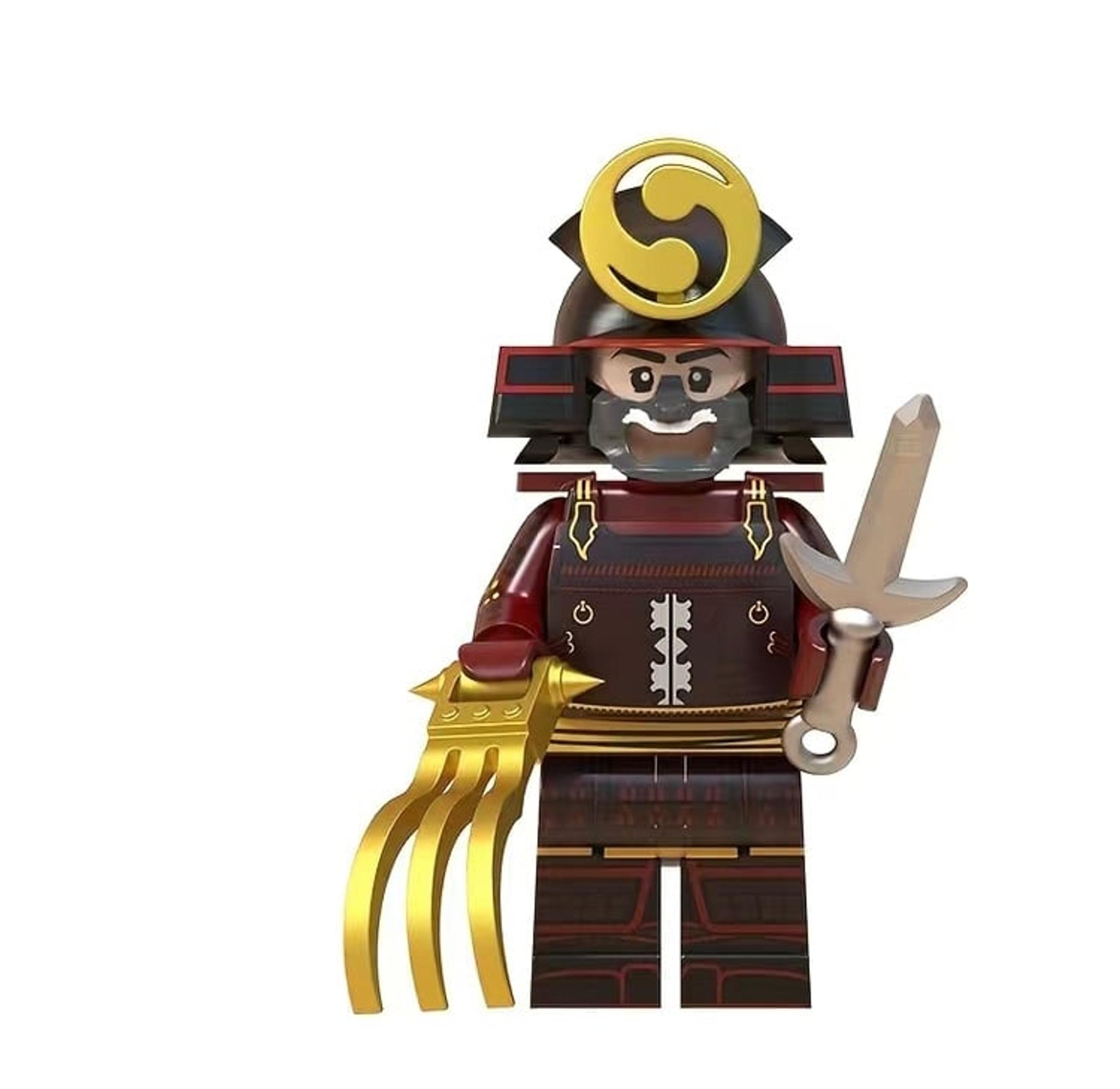 1PC Red Samurai With Gold Claw Minifigure - Building Block