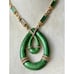 Vintage Rare POLCINI Green Enamel Choker Drop Pendant Necklace Pave Rhinestones