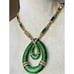 Vintage Rare POLCINI Green Enamel Choker Drop Pendant Necklace Pave Rhinestones