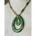 Vintage Rare POLCINI Green Enamel Choker Drop Pendant Necklace Pave Rhinestones