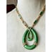 Vintage Rare POLCINI Green Enamel Choker Drop Pendant Necklace Pave Rhinestones