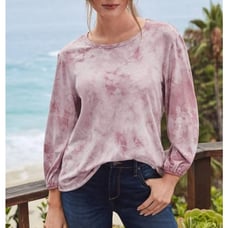 Johnny Was Calme Pullover Puff Sleeve Blouse Women Large Purple Pink Tie Dye