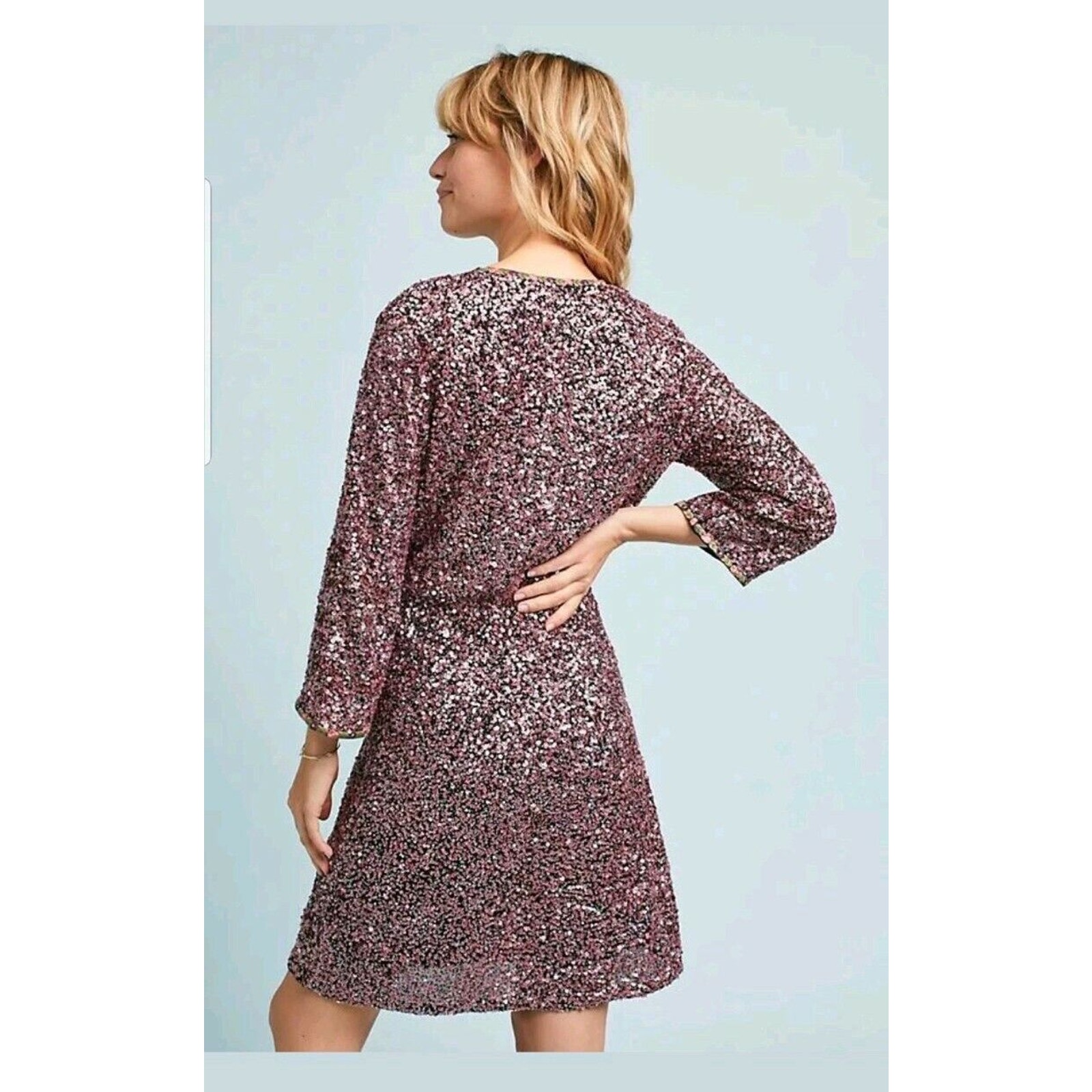 New Anthropologie Sequined Wrap Mini Dress by Varun Bahl 348 Size 2 Purple