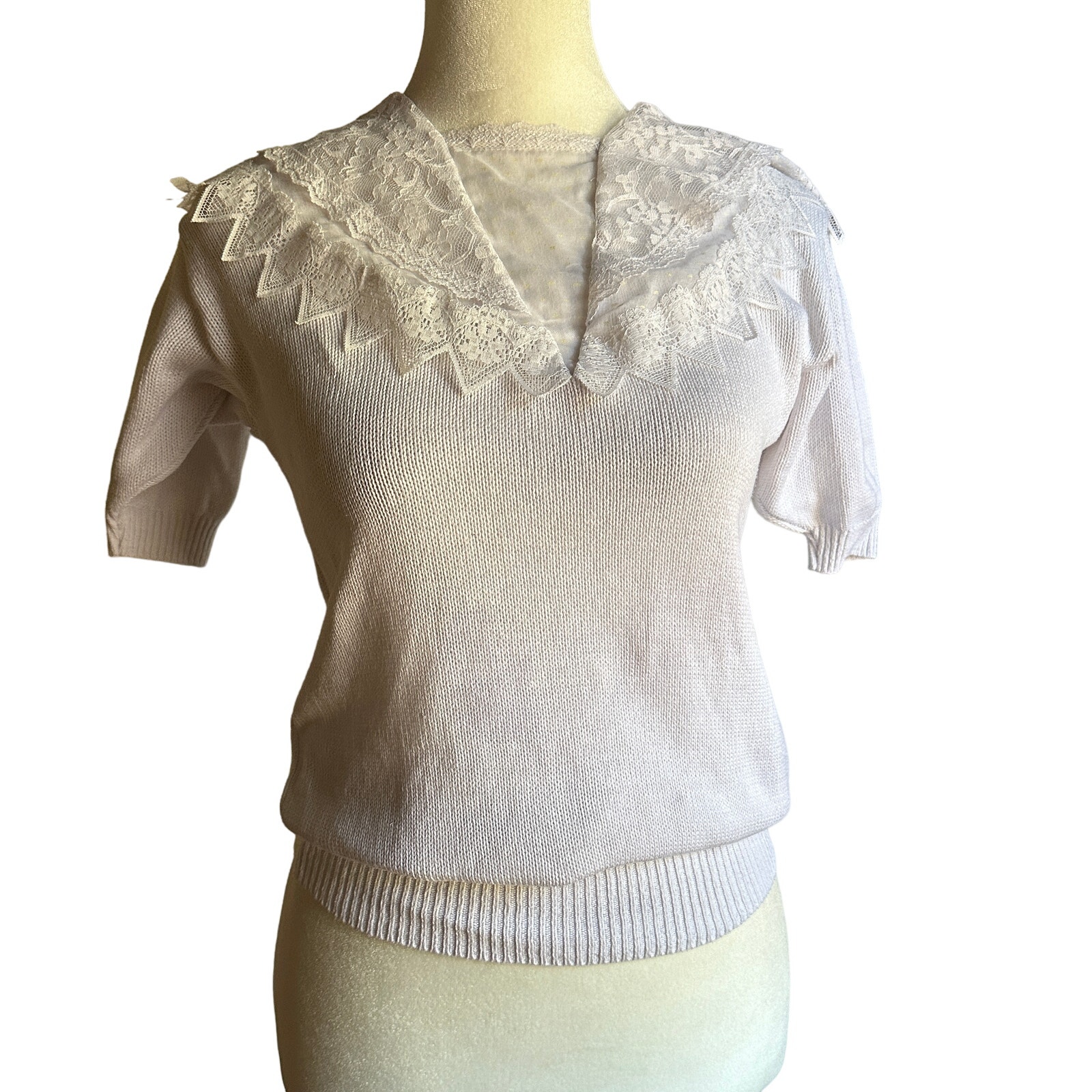GUNNE SAX Jessica McClintock | Lace Collar Vintage White Short Sleeve Sweater S