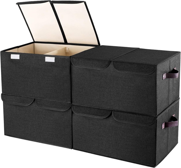 [4-Pack] Linen Fabric Foldable Collapsible Storage Cube Bin Organizer Basket