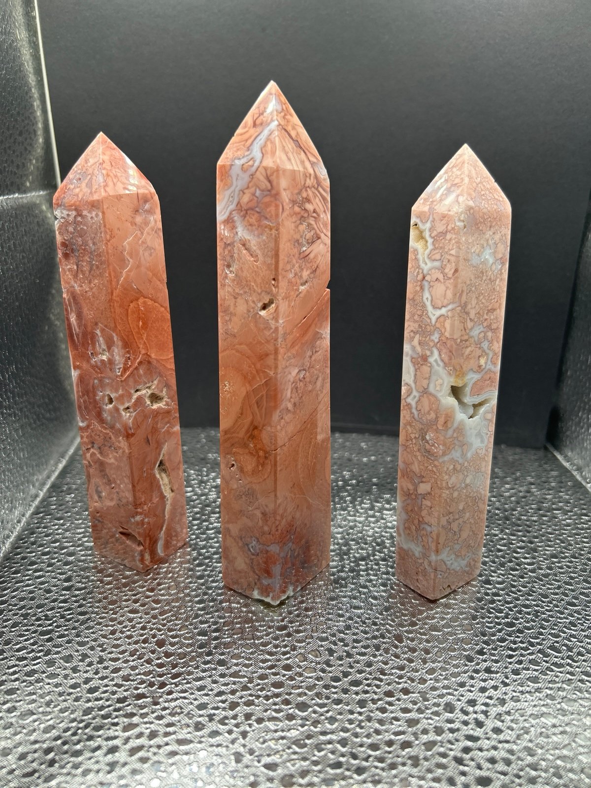 Pink Flower Agate 3 Tower Set