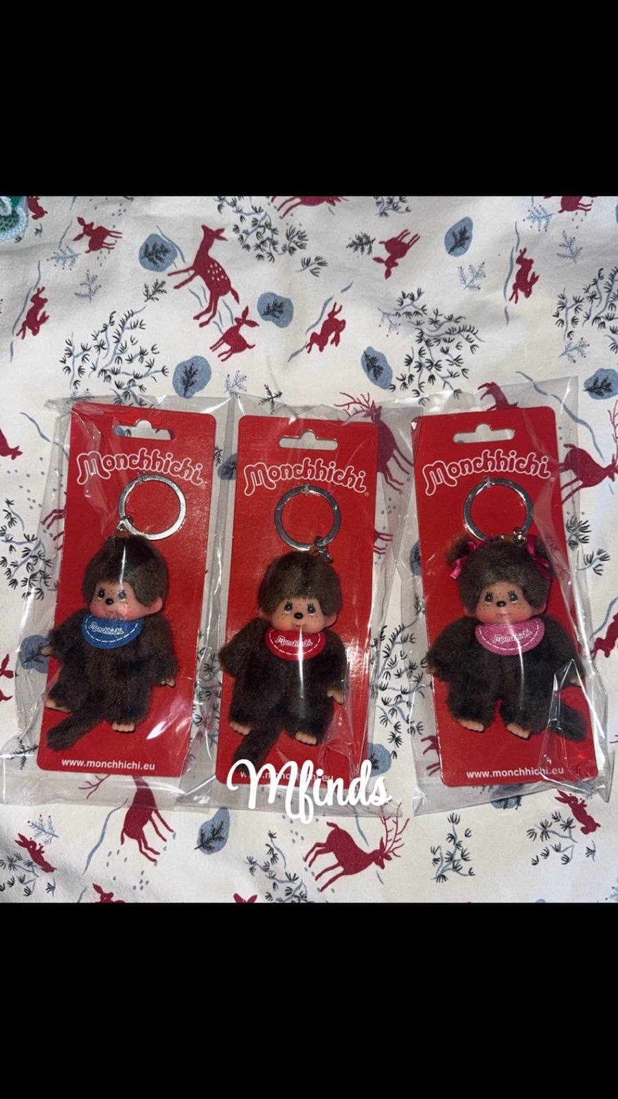 Set of three Monchhichi Keychains