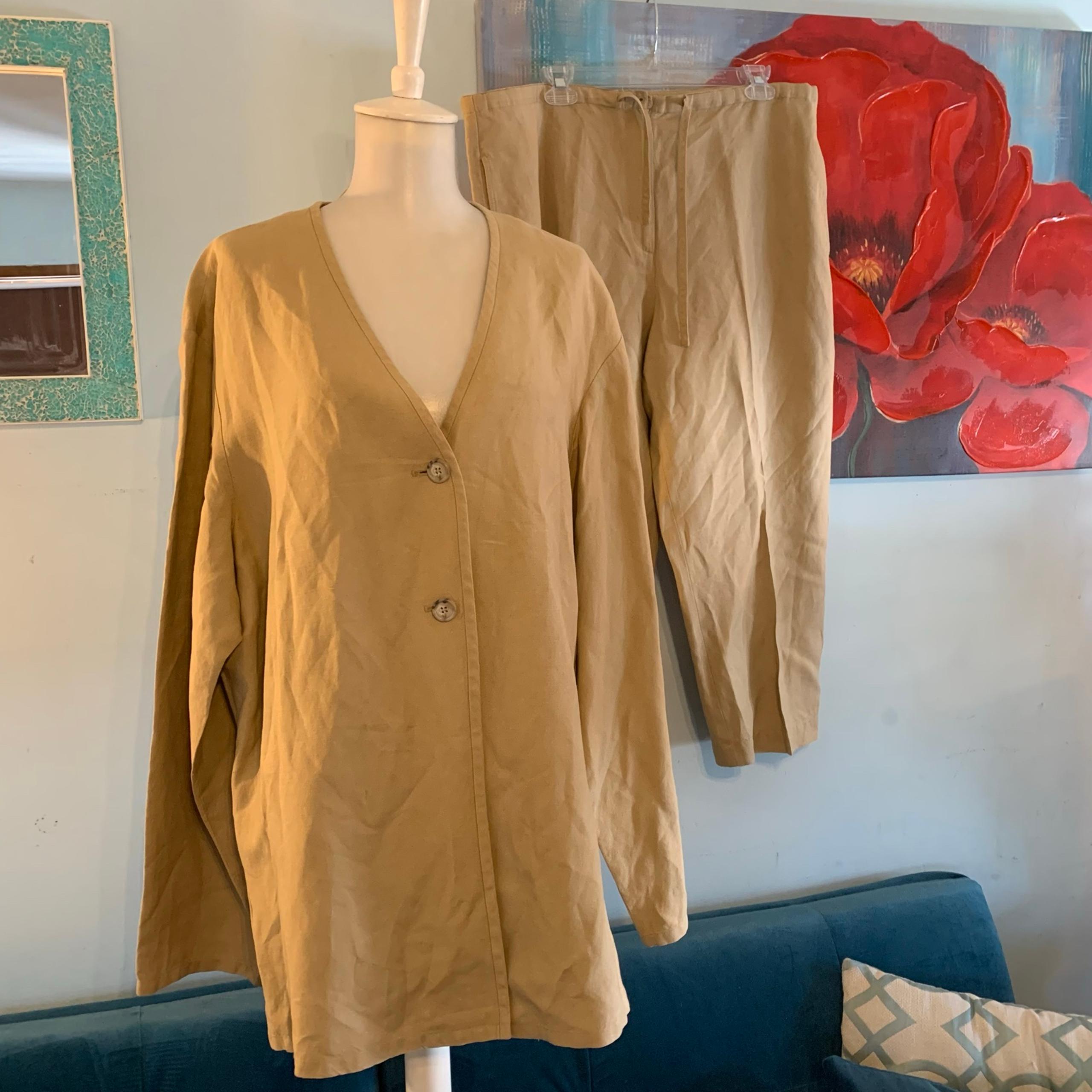Liz Claiborne Tan Linen Blend Pants Suit Size 10/12 XL