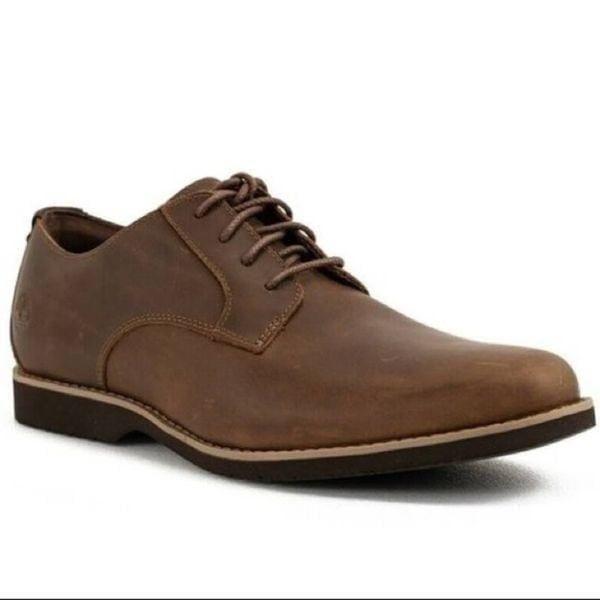 TIMBERLAND MEN'S WOODHULL BROWN LEATHER SHOE MEMORY FOAM SIZE 7
