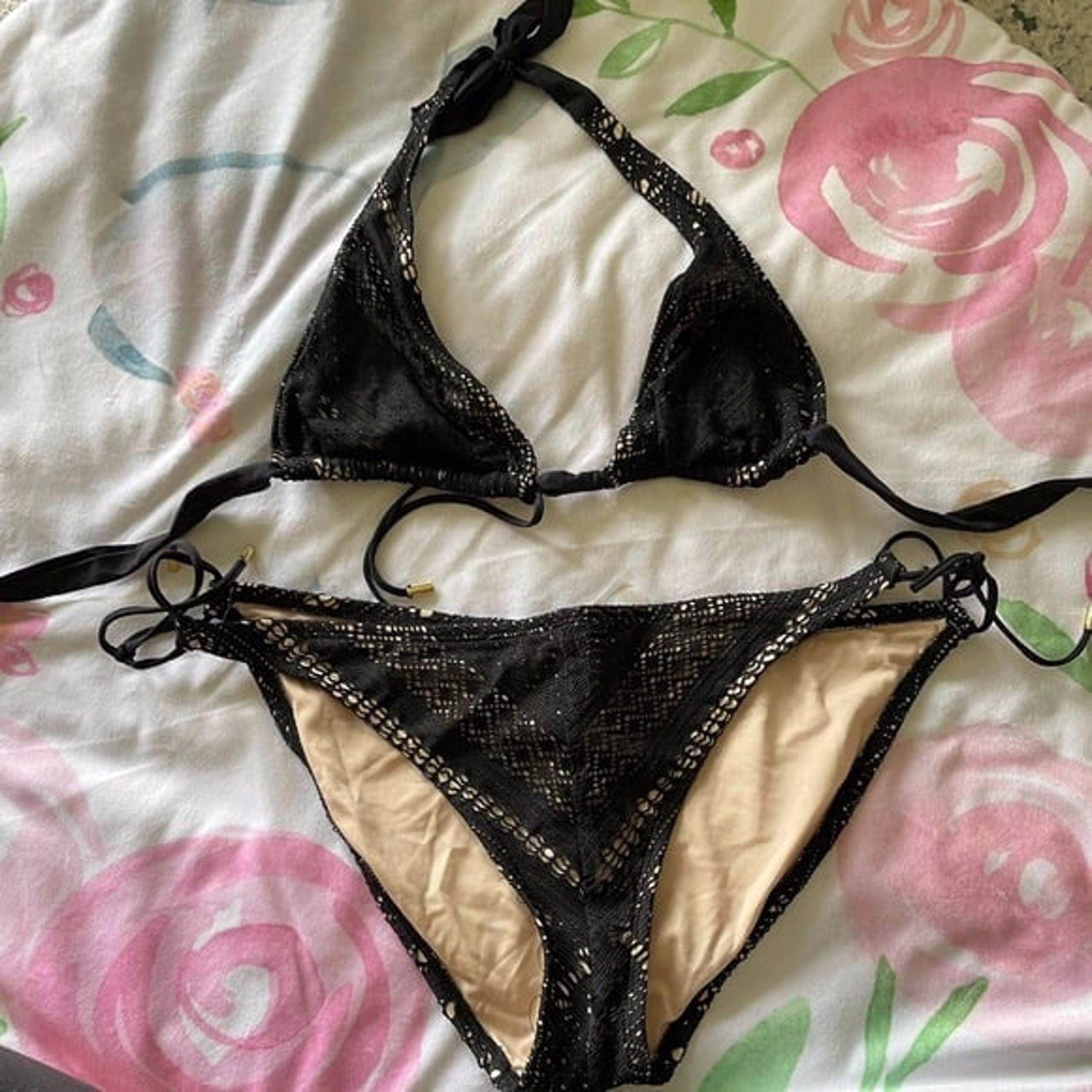 Black lace two piece swim suit