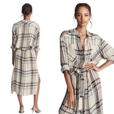 NWOT Reiss Lynn Check Belted Wool-Blend Dress in Beige - Sz 6