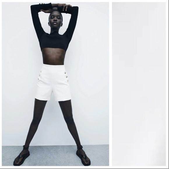 NWT. Zara White High-waisted Shorts. Size XS.