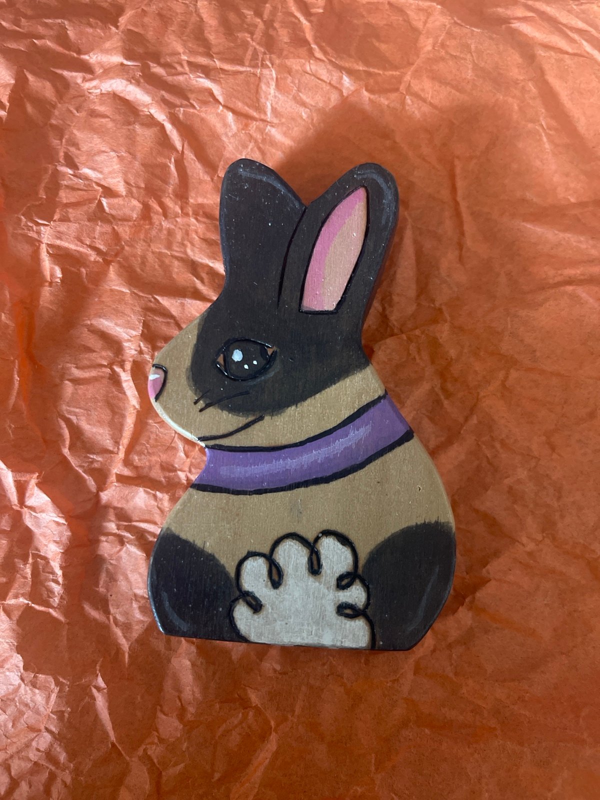 Traveling Twig wooden toy bunny hand crafted chunky toys purple bow ribbon