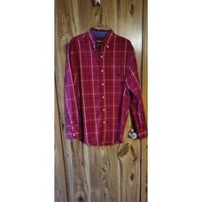 Chaps red/blue stripe button-down dress shirt