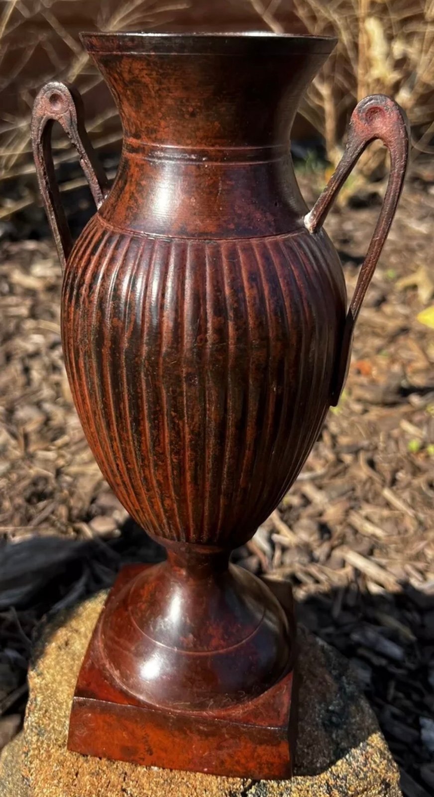 Vintage Rustic Copper Metal Vase Art Deco with Handles 10”