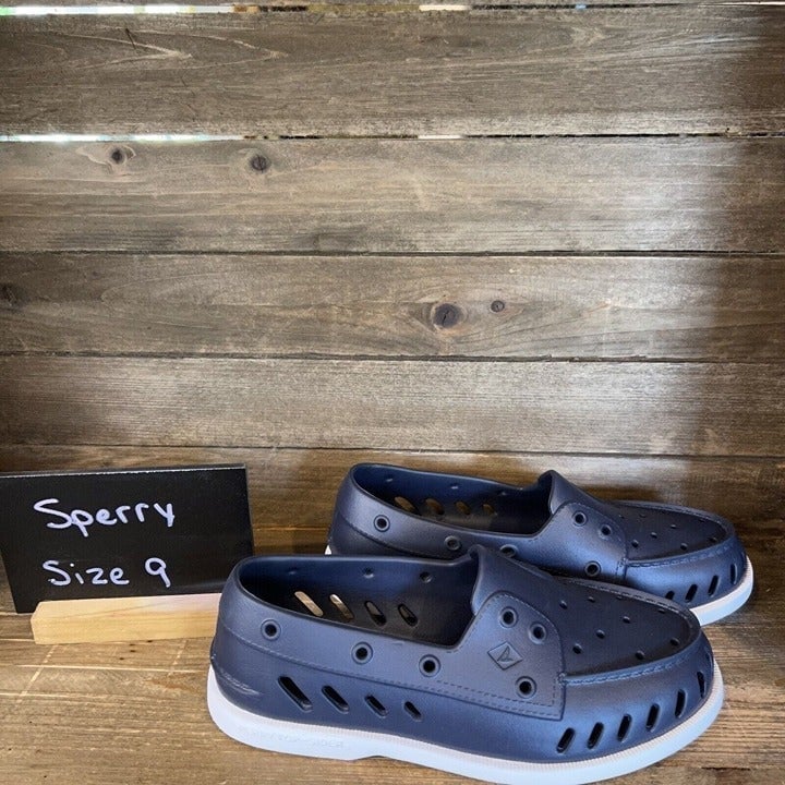 Womens Sperry Navy Blue Rubber Waterproof Boat Deck Shoes Loafers Size 9 M EUC