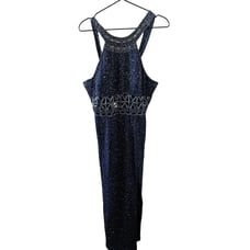 vintage 90s Sean Collection 100% silk beaded formal gown Navy Sz XL