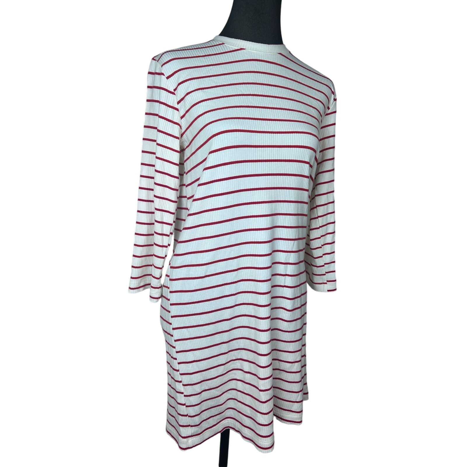REFORMATION Benji Mini Dress Size S Red White Stripe Ribbed T-Shirt 3/4 Sleeve