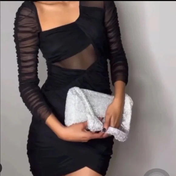 Black Ruched Tulle Dress