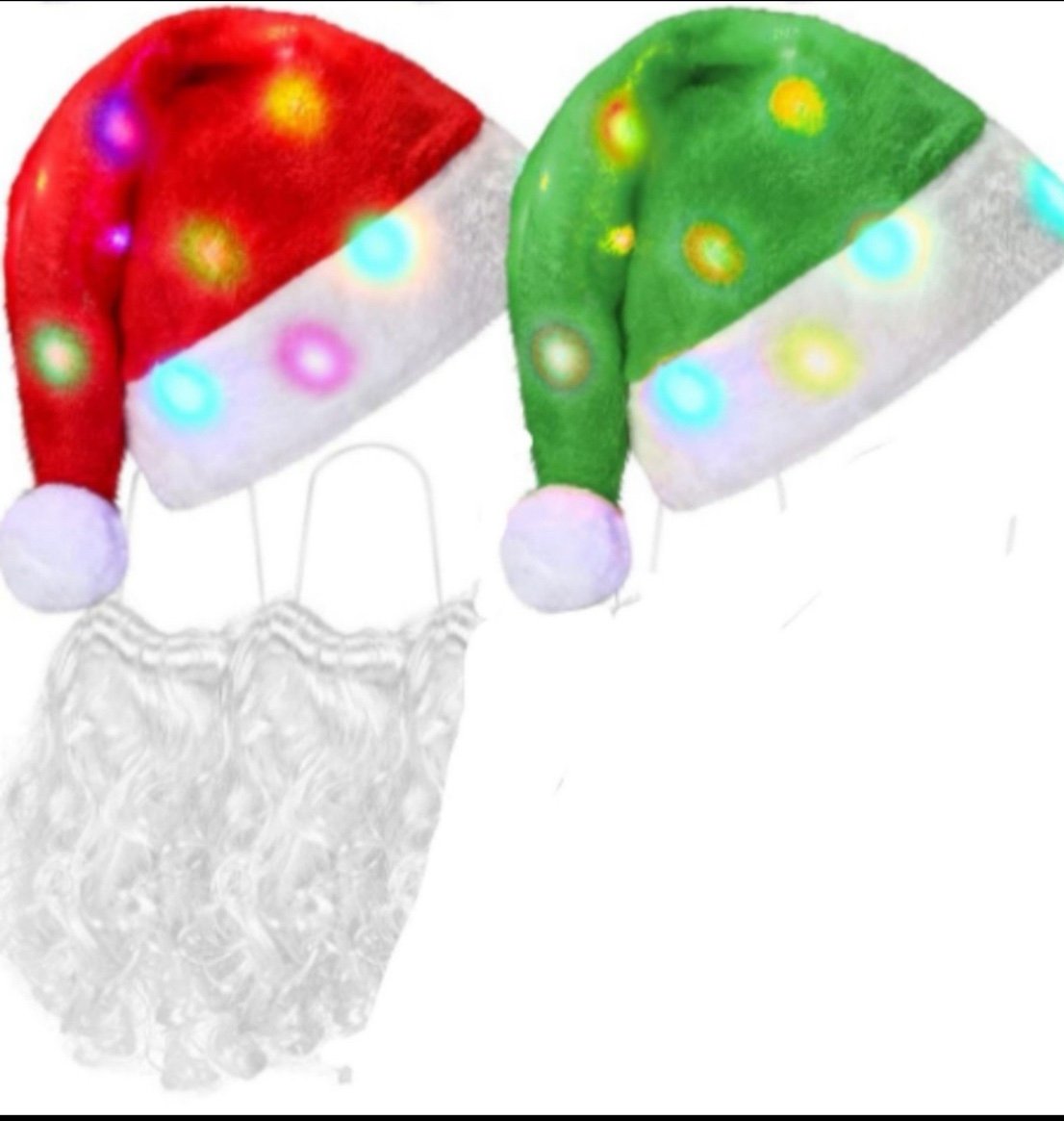 2 sets LIGHT UP Christmas Led Santa Hats and beards set NEW great for all fun