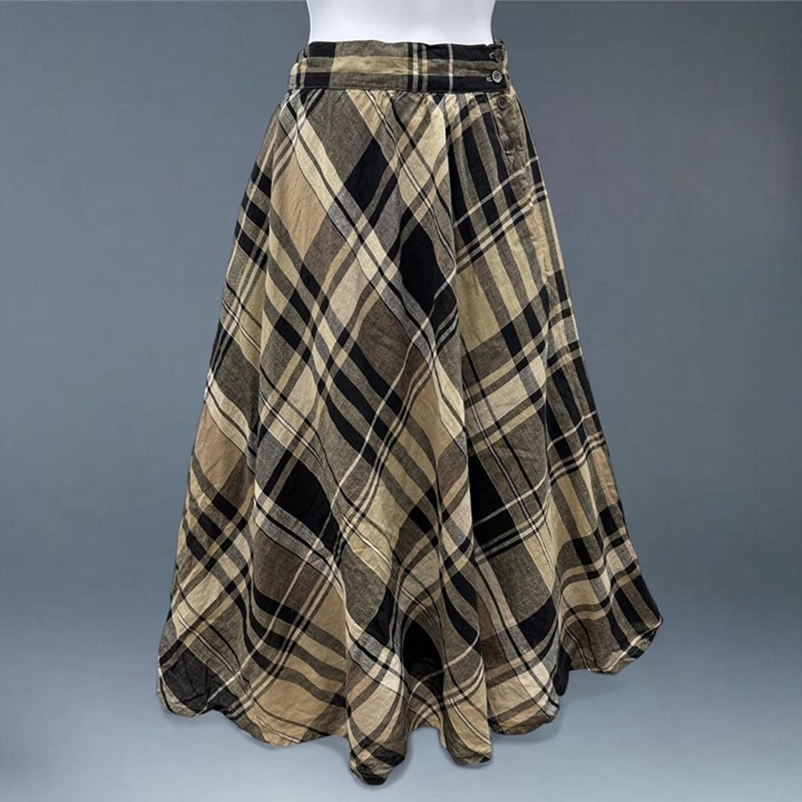 Vintage Plaid Midi Skirt Liz Claiborne Size 6 Linen Blend Dark Academia Grunge