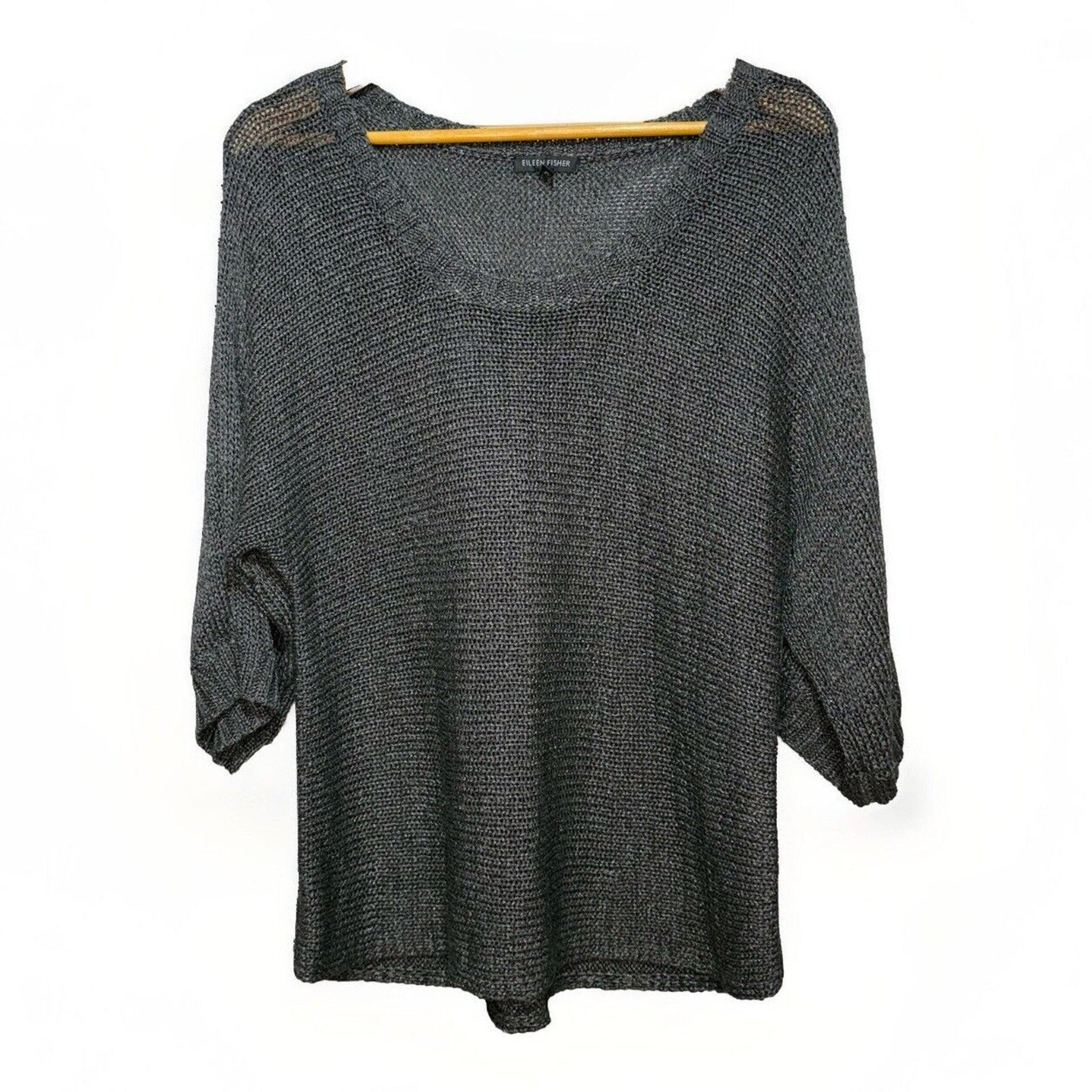 Eileen Fisher Sweater Pullover 3/4 Sleeve Scoop Neck Women’s Size L Gray