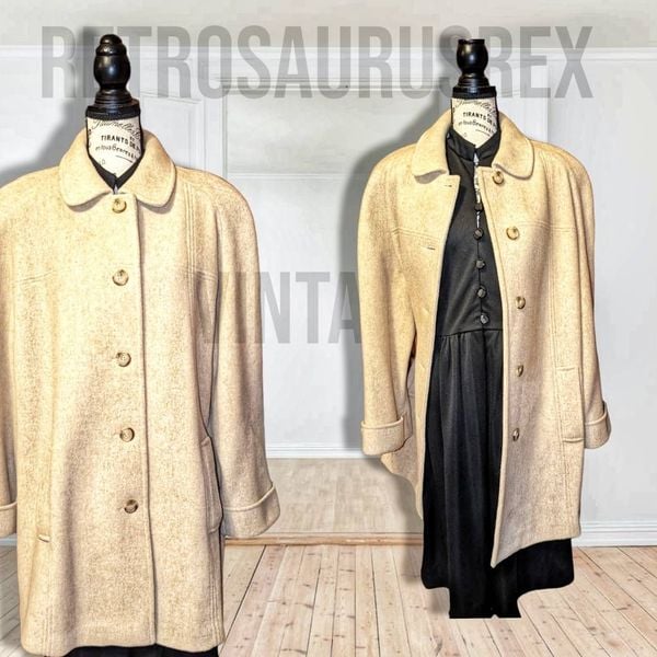 Vintage 1980's Bromley Wool Blend Beige Peacoat Trench, Plus Size 16