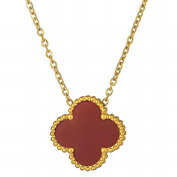 Brand New 18K Gold Four Leaf Clover Cubic Zirconia Inlay Necklace
