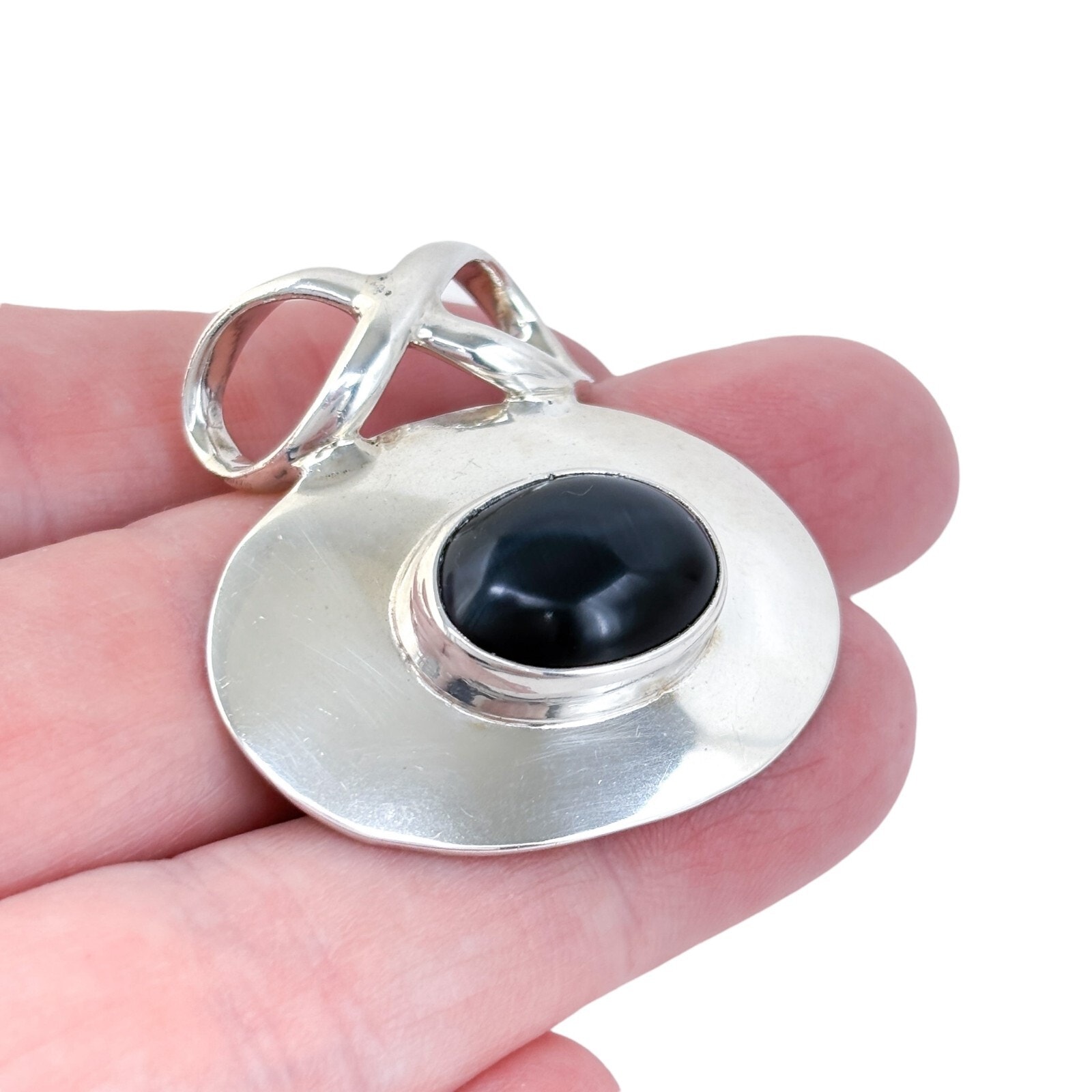 Vintage Mexico Sterling Silver 925 4cm Black Beryl Oval Pendant