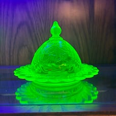 Rare L.G Wright Vaseline cherry butter dish