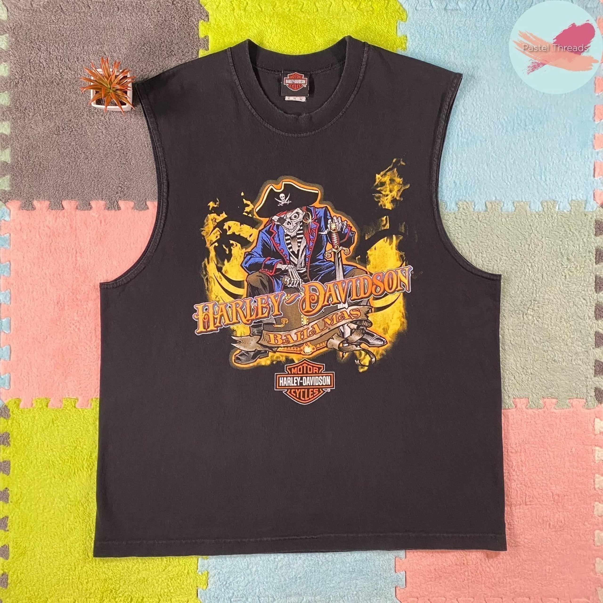 Vintage Harley Davidson Bahamas Blackbeard’s Revenge, Black, Sleeveless T-Shirt