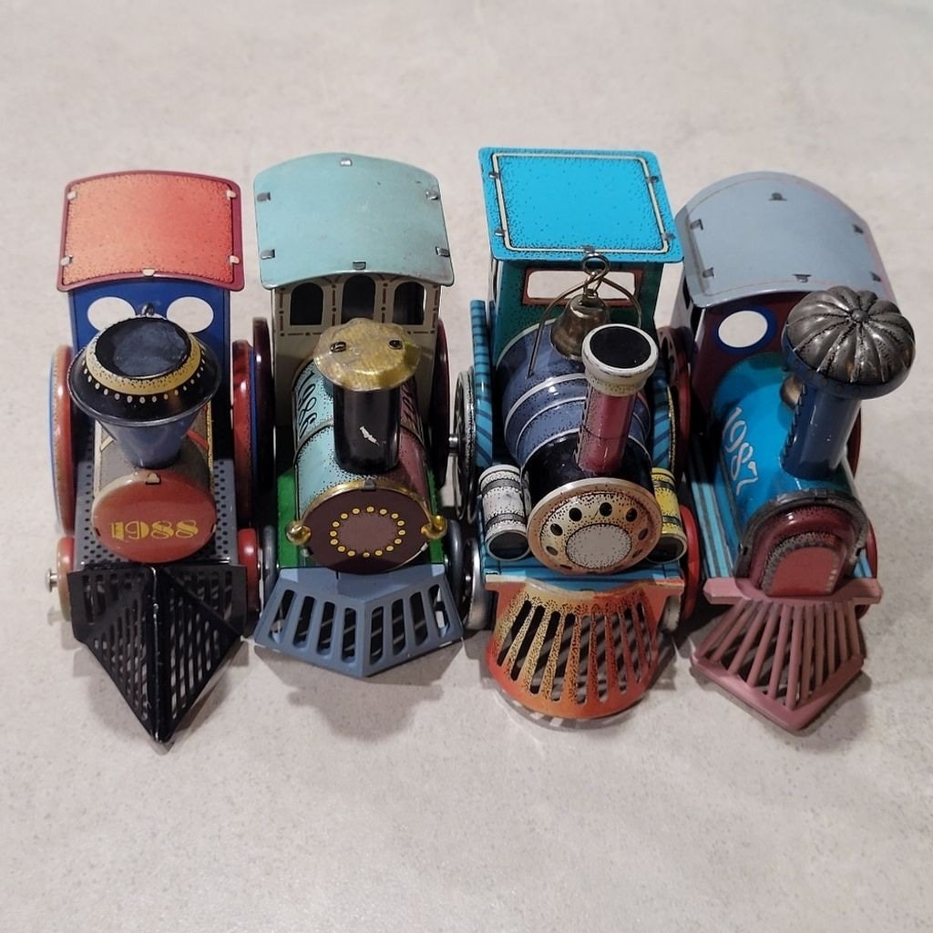 Vintage Hallmark Train Locomotive 1986, 1987, 1988, and 1989 Ornament set of 4